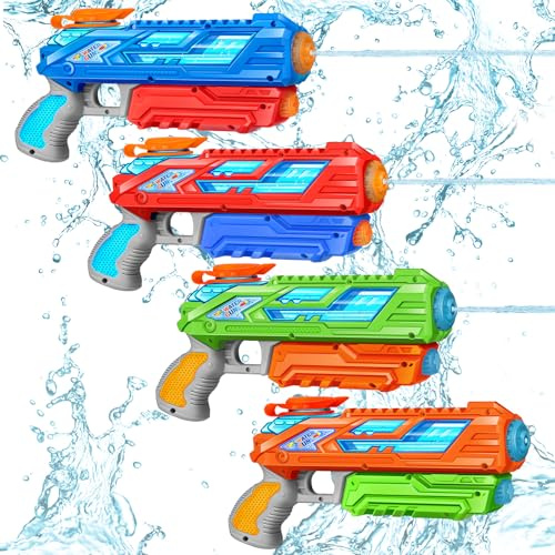 RONSTONE 4er-Pack Wasserpistole Kinder - 280ML Wasserpistolen mit 8.8 Meter Reichweite - Outdoor Garten Strand Sommer Party Schwimmbad Wasserspritzpistole Spielzeug für Jungen Mädchen