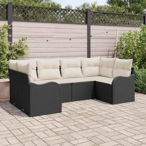 Owoxanthellate Garten-Sofa-Set 6-TLG Schwarz-Weiß Poly-Rattan wetterfestes Balkonmöbel modularer Lounge-Sessel Eckgruppe Sitzgruppe 53,2 kg für Terrasse Garten Wintergarten