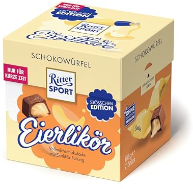Ritter Sport Schokowürfel Eierlikör, cremige Eierlikör-Schokolade, perfekt zum Naschen, Genießen und Verschenken zu Ostern, Geschenkidee für Schokoladenliebhaber, 1 Box, 176 g