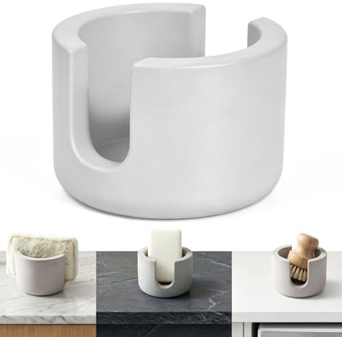 FTISSLY Soporte Esponja Fregadero Tierra Diatomeas 8,5x8,5x6 cm Gris Mate | Escurridor estropajo absorbente antimoho, ranura U amplia, porta estable para fregadero cocina y baño