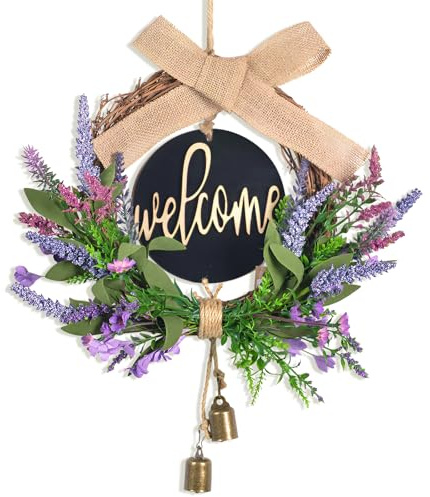 LEIMEND Türkranz Ganzjährig Künstliche Lavendel Blumenkranz Deko 40cm | Blumenkranz Deko Türkranz Willkommen für Zuhause Parties Türen Hochzeiten Landhausstil Geschenk
