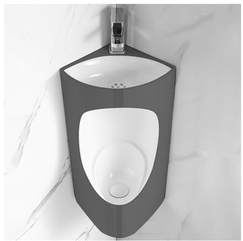 MZZKFC Urinal für Männer Wandmontiertes Keramik-Urinal Für Männer Mit Integriertem Waschbecken Und Wasserhahn, Eck-Urinal Für Männer, Weißes Herren-Urinal Mit Spülung(Gray)