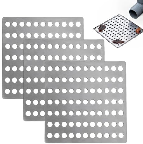 Satiskid 3 Pcs Stainless Steel Drain Cover 15x15cm Square Metal Mesh Drain Guard for Outdoor Garden and Indoor Shower, Rustproof Floor Drain Protector