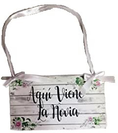 Cartel para anunciar que llega la Novia. Aquí viene la Novia, personalizable