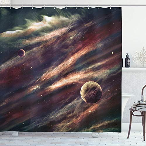 ABAKUHAUS Weltraum Duschvorhang, Nebel-Planet-Wolke, mit 12 Ringe Set Stielvoll Modern, 175x200 cm, Getrocknete Rose Elfenbein