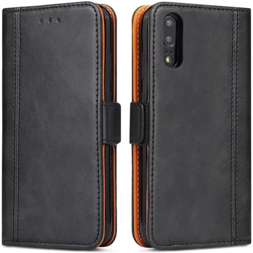 Bozon Coque Huawei P20, Housse pour Huawei P20 en Cuir Portefeuille Etui avec Fentes de Cartes, Fonction Support, Fermeture Magnétique (Noir Gris)