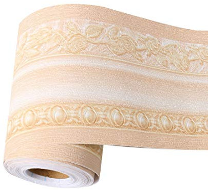 sourcing map 3D Wall Paper Border Self Stick Wall Covering PVC Floor Borders for Kitchen Bathroom Bedroom Wall Decor Paper European Pattern Beige 3.94 Inch by 16.4 Feet