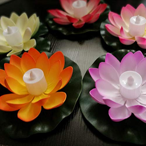 Uonlytech 5 stücke 13 cm led schwimm Lotus Laterne seerose künstliche Kerze Pool Decor für Party (weiß + lila + orange + rosa + rot)