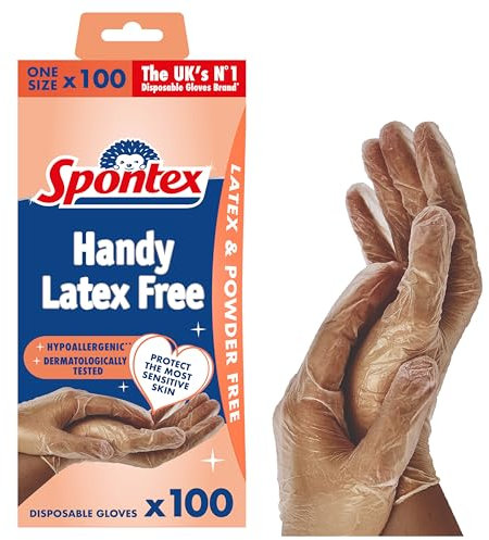 SPONTEX - Protect x100 - Gants Fins Jetables Hypoallergéniques en Vinyle - Recyclables avec TerraCycle - Sans latex - 1 boîte de 100 gants - Taille L