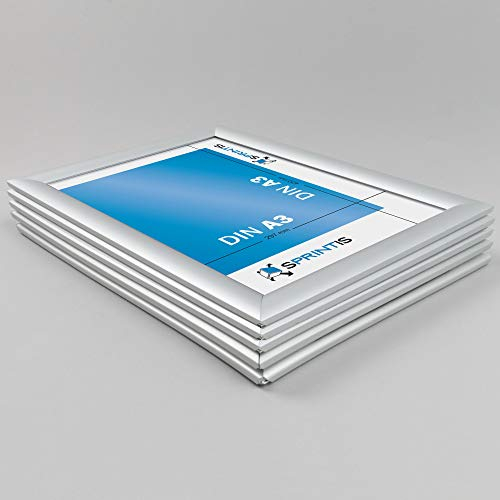 SPRINTIS - Klapprahmen, 5 Stück, Alu Rahmen, Posterrahmen, Aluminium, Silber (DIN A3)