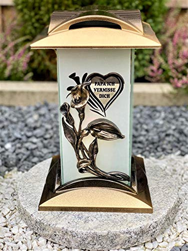 Grablampe - Papa ich vermisse Dich Grablicht Gold Farbe Kerze Grabkerze Grabdekoration Grabschmuck Gartenlampe