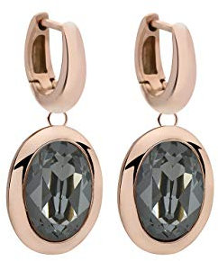 Qudo Tivola Creolen Edelstahl rose PVD beschichtet mit Glaskristallen (silver night)
