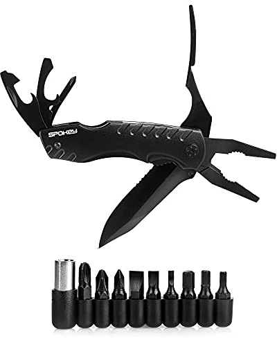 Spokey SX-ONE Multitool-Messer mit 8 Werkzeugen, 9 Bits mit Adapter, Maße 11,2 x 3,5 x 2,1 cm, Gewicht 222 g, aus rostfreiem Stahl 420 und Aluminium