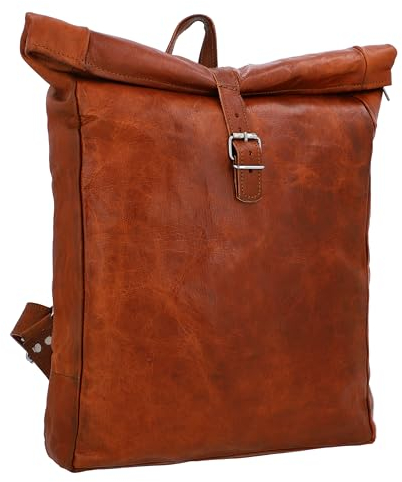 Gusti Rucksack Leder - Niklas Rolltop Lederrucksack Vintage Cityrucksack Outdoorrucksack Laptoptasche Unirucksack Braun Leder Damen Herren Unisex