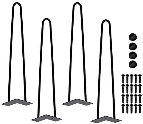 Lospitch Hairpin Beine 40cm Tischbeine Haarnadel Metall Schwarz, Doppelstab Metall Füße Heimwerker, Tisch Beinen für Esstisch, Couchtisch, Schreibtisch, inklusive Freie Bodenschoner und Schrauben