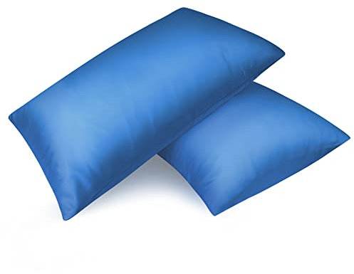 Fittia 2er-Set Satin Kissenbezug Premium Kopfkissenbezug Kissenhülle Haar- und Hautpflege Seidig mit Reißverschluss, Pfaublau, 40x60cm