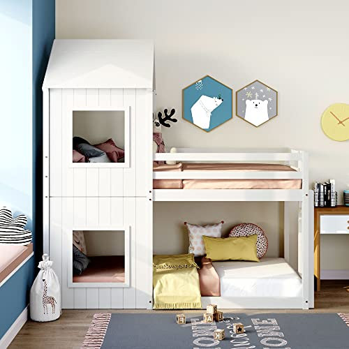 LTGB 3FT Treehouse Bunk bed, Cabin Bed Frame Mid-Sleeper with Treehouse Canopy & Ladder, Children Bed Frame, Suitable for for Boys & Girls, 190 x 90 cm【2025 New UK Spot】 (White)