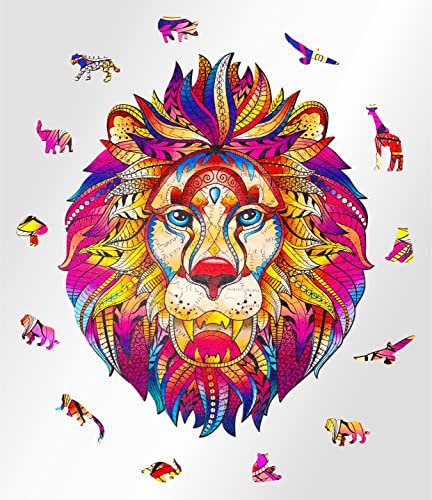 Lion Wooden Jigsaw Puzzle, 310 Piece Large A3 Size 3D Unique Animal Shape Puzzle for Adults and Kids Family Entertainment Game Play Birthday Gift - (Lion)