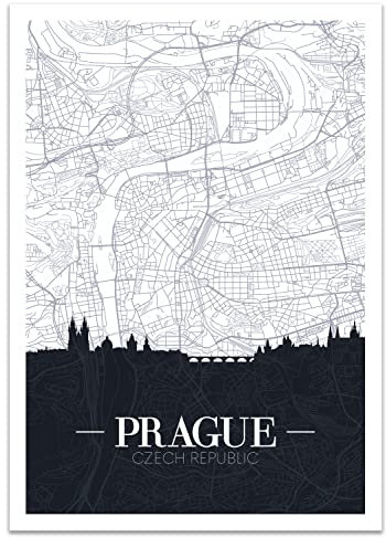 wandmotiv24 Poster als Wanddeko, Größe Din A0, Straßen Karte Prag, Tschechien, Hauptstadt, Reisen, Moderne Wanddeko, Wandbilder, Deko, Bild M0132