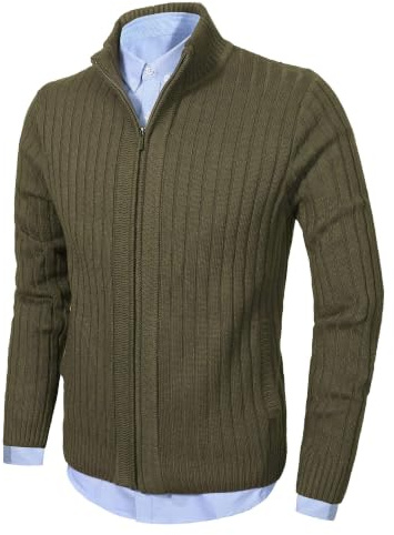 AOLI RAY Herren Strickjacke mit Reissverschluss Cardigan Stehkragen Pullover Feinstrike Sweaters mit 2 Taschen