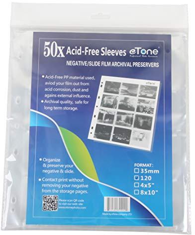 eTone 120 Filmsäurefreie Tasche Säurefreie Loseblattbeutel 120 Schutzbeutel zur Aufbewahrung von Filmen Negative Bags (50 Stück)