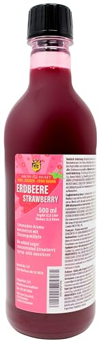 Zero - Sirop de boisson aux fraises - 500 ml pour 12,5 litres - Concentré de limonade aux fraises - Sans conservateurs - Faible en glucides - Sans sucre - Pour toutes les machines à gazéifier - Sans
