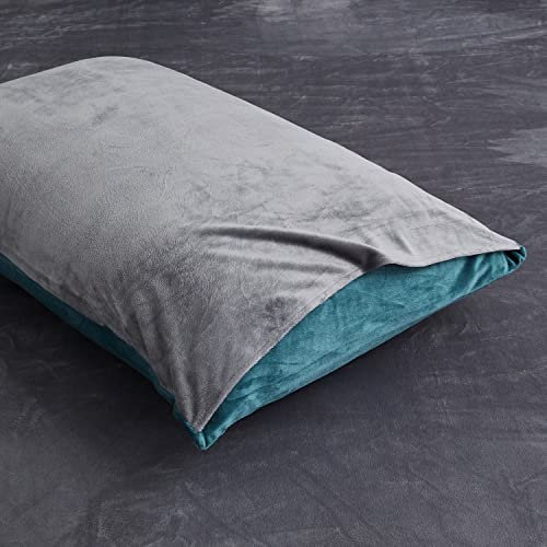 Warme Winter Kissenbezug 40x80 2er Plüsch Flanell Petrol Blau Grau Set Fleece Flauschig Microfaser Kissenbezüge Set Uni Kissenhülle im Umschlagstil 2 Stück