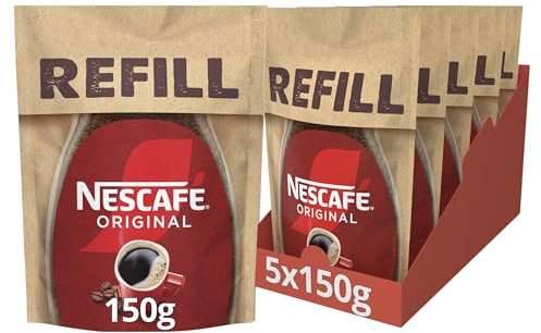 NESCAFÉ Original Instant Coffee Refill Pouch 150g, Rich Aroma, Full and Bold Flavour (Pack of 5)