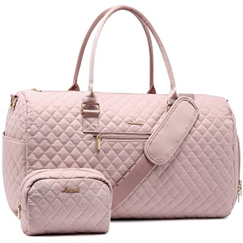 LOVEVOOK Sporttasche Damen, Reisetasche Weekender Travel Bag Kliniktasche Geburt mit Kulturtasche, Schuhfach & Nassfach, Wasserdichte Gym Bag, Handgepäck Tasche für Flugzeug Reisen, Rosa