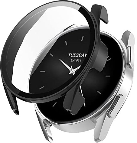 Feysentoe Coque Compatible avec XiaoMi Watch S2 Protection Écran,Ultra Étui Dur de Anti-Rayures Verre Trempé Écran Coque.(Noir)(42mm)