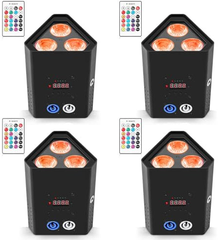 UKing 4er 3 * 18W RGBWA+UV Akku LED Par scheinwerfer strahler Wiederaufladbarem Batterie 4800mAh Licht Bühnenlicht mit Fernsteuerung/APP/IR/DMX für dj Bar Band (Deutsches Lager), Schwarz