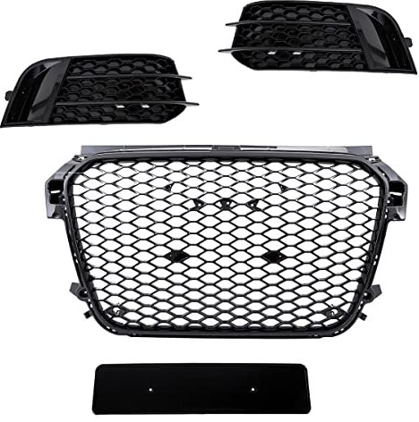 Set Kühlergrill Waben Grill + Gitter Nebel Schwarz hochglanz kompatibel für Audi A1 8X 2010-2015 auch quattro DM Autoteile 4297