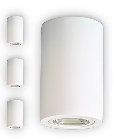 INNOVATE LED Deckenlampe aus Gips Streichbar | Aufbauleuchte 11cm hoch | Deckenleuchte mit GU10 Fassung | Deckenspot Downlight | Deckenstrahler indirekte Beleuchtung | Aufbaustrahler weiß rund 3 Stk.