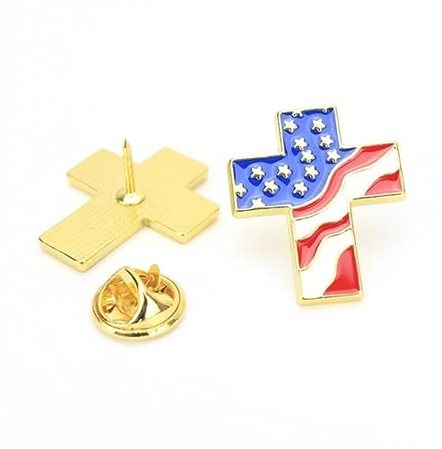 GBJUK Amerikanische USA-Flagge auf einem Kreuz, Emaille, Anstecknadel, Metall