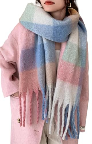 Wander Agio Écharpe d'hiver chaude pour femme - Long châle - Grande écharpe pour temps froid - Couverture épaisse - Écharpe colorée à carreaux