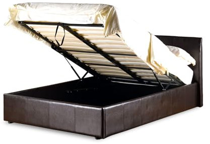Kelsey Stores Fusion Brown Faux Leather 4FT Small Double Ottoman Storage Bed Fram Gas Lift Up Upholstered