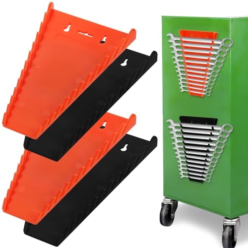 Okllen 4 Pack Magnetic Wrench Organizer Tray, 48-Slot Wrench Rack for Tool Box, Heavy Duty Wrench Holder Set Fit for SAE (1/4 - 1/16) and Metric(6mm-24mm)