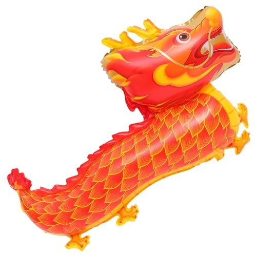 Cabilock Chinesisches Neujahrs-Drachenballon Aluminiumfolie Frühlingsfest-Ballon 3D-Drachenform Glücksbringer Glücksdrache 2024 Neujahrsballon-Dekoration – Rot