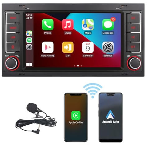 HLLECARMO VW Touareg Radio mit Wireless Carplay & Android Auto für Volkswagen Touareg Transporter T5 Mirror Link Bluetooth mit 7 Zoll LCD High Power RDS AM/FM USB DSP Subw EQ SWC