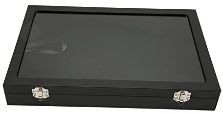 Pin-Vitrine, Box für Militärische Medaillen-Schmuck-Abzeichen-Sammlung, Schwarz, Transparent, Staubdicht, Schatten (PU-Leder, 35 x 24 x 5 cm)
