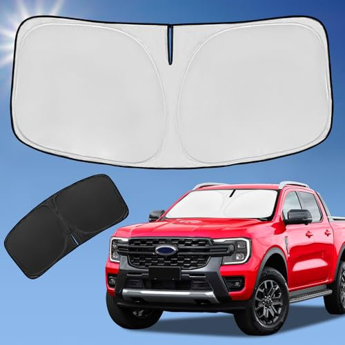 Parasol cubreparabrisas para Ford Ranger 2019–2025, cubierta con 4 capas para ventana delantera a medida, compatible con XL, XLT y Lariat, visera solar retráctil 240T, bloquea rayos UV, para coche