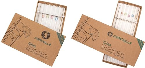 Chinchilla® Trinkhalme DUO Pack 5x 15 cm und 5x 23 cm | Wiederverwendbare & Plastikfreie Trinkhalme aus BPA-freiem Glas | inklusive Aufbewahrung & Reinigungsbürste