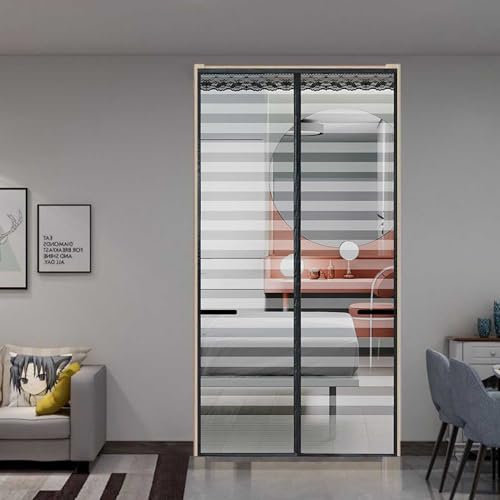 XQKXHZ Insektenschutzvorhang für Campingwagen, Schwarz und Weiß Gestreifter Fliegengitter Tür mit Magneten, Nsektenschutz Tür für Wohnwagen,selbstschließend Magnet Moskitonetz,80x195cm(W x H)