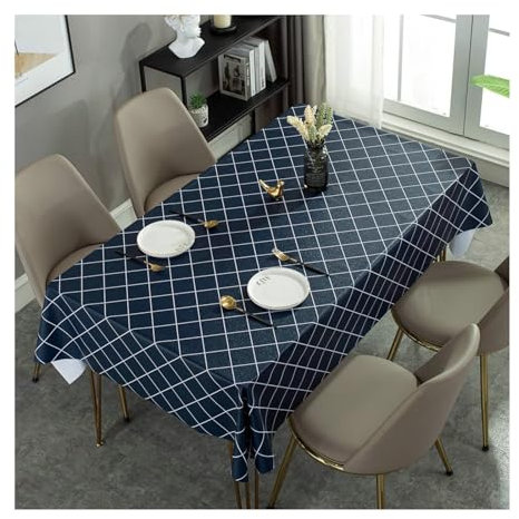 BCughia Tischdecke 110x160CM Rechteckig, Tischdecke Abwaschbar Couchtisch PVC Rhombus Muster Tischbedeckung für Küche Esstisch Dekoration, Marineblau