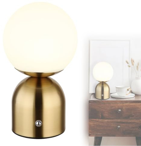 bmf-versand® Tischlampe Kabellos mit Akku LED - Tischleuchte Dimmbar ohne Kabel - Nachttischlampe Messing Touchdimmer Farbwechsel Warmweiß bis Neutralweiß - Nachttischleuchte Dimmer Aufladbar