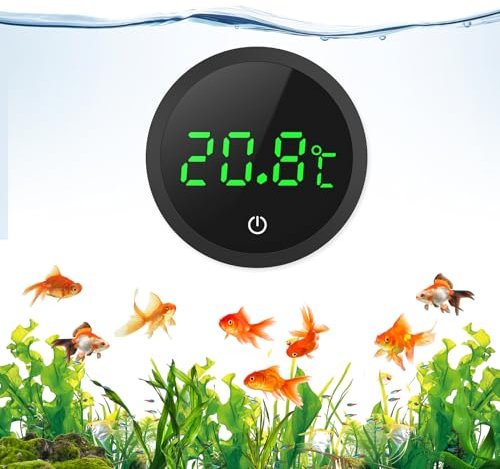 ORIA Aquarium Thermometer, LED Digital Temperaturmessgerät Aquarium (Grad Celsius), Kleben-On Mini Marine Temperatursensor, für Süßwasser, Meerwasser, Reptilien - Schwarz