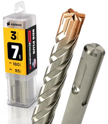 SDS Plus Hammerbohrer 4X Schneiden PGM Ø 7.0mm x 95mm - AMBOSS Werkzeuge SDS Crusher 4 - HM Betonbohrer Hartmetall Profi Bohrer 7.0 mm x 95 - Steinbohrer Stahlbeton Mauerwerk Ziegel Kalksandstein