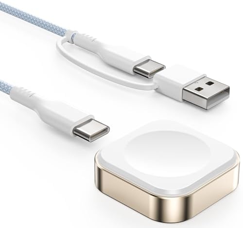 LVFAN Charger for Apple Watch, Portable Fast Charging USB C & USB A iWatch Charger Cable Nylon Braided Cord, Detachable Magnetic Wireless Charger for Apple Watch Series 10 9 8 7 6 5 4 3 SE Ultra 2
