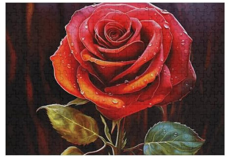 300 PCS Jigsaw Puzzles Red Rose Art Puzzles Personalized Puzzle Wooden Picture Puzzle for Adults Photo Puzzle Art Wall Hanging Decor for Birthday Wedding Valentine's Day Anniversary
