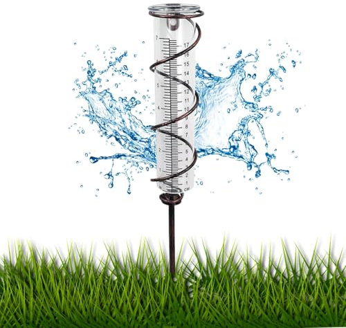 Tokaneit Pluviomètres en Verre avec Piquet en Métal, Pluviomètre Résistant au Gel, Pluviomètre Extérieur en Verre, Pluviomètre de Jardin pour La Décoration de Paysage de Pelouse en Plein Air